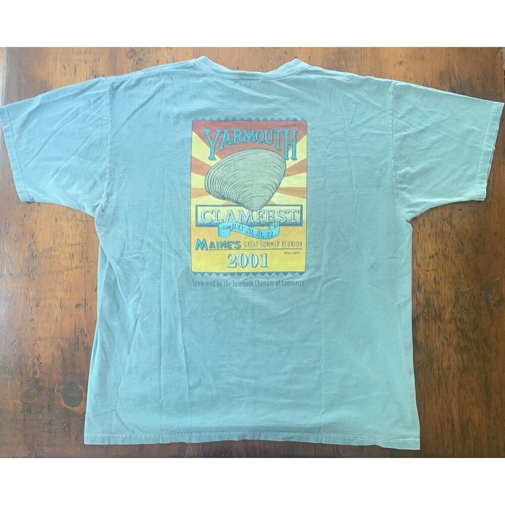 Vintage 2001 Yarmouth Clam Festival Maine Graphic T Shirt Teal Green Sz XL